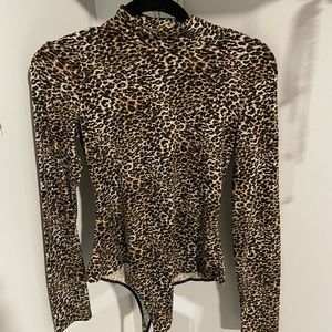Leopard long sleeve mock turtle neck bodysuit